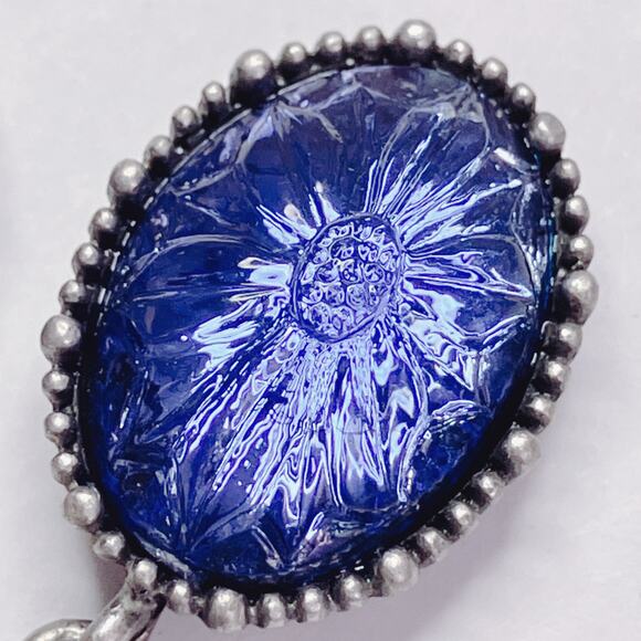 Vintage Signed Avon NR Nina Ricci Blue Lucite Faux Opal Dangle Earrings 1980s - Picture 7 of 11